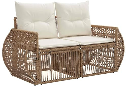 vidaXL Trädgårdsoffa 2-Antal sittplatser Beige konstrotting