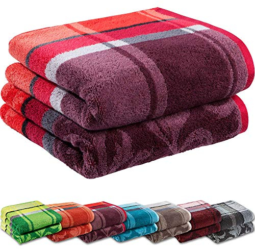 Erwin Müller Duschtuch-Set 2er-Pack Beere Größe 70x140 cm - Ludwigsburg - 100% Baumwolle - kuschelweich, saugstark, voluminös - praktisch durch beidseitige Schlaufen (weitere Farben)