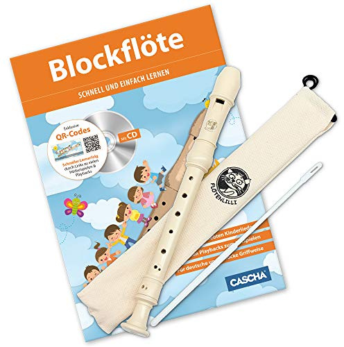 CASCHA HH 1502 Blockflöjtset, flöjt av plast för lärande för barn och nybörjare med bok, barockhandtag