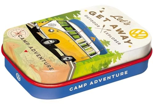 Nostalgic-Art Retro Pillendose, 4 x 6 x 1,6 cm, VW Bulli – Let's Get Away – Volkswagen Bus Geschenk-Idee, Original Lizenzprodukt (OLP), mit Pfefferminz-Dragees, Vintage Design