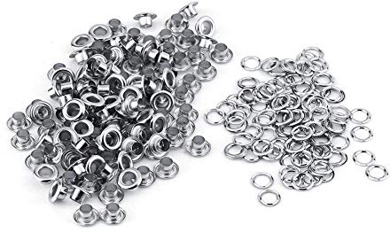 100pcs Ensembles Oeillets, 5mm Trou Oeillets en Métal Oeillet de Rondelle Kit de Grommets Eyelets pour Chaussures Vêtements Toile Bâche Artisanat en Cuir (Argent)
