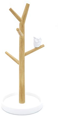 RIDDER 2109000 Schmuckbaum, Schmuckständer mit Eule Lisa weiß-natur, Polyresin