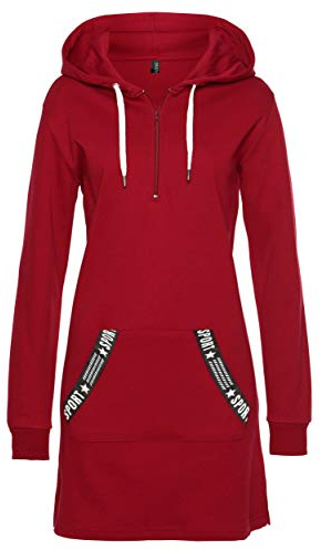 TrendiMax Felpa Lunga con Cappuccio Donna Inverno Autunno Abito Sportivo Pullover Hoody Hoodies Casual Rosso S