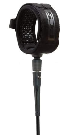FCS 8' All Round Essential Surfboard Leash - Black | Lightweight & Durable 8ft Surf Leash for 2-8ft Waves, in-Cuff Silicone Grip, Comfortable and Supportive Ankle Strap, Easy-Release Tab