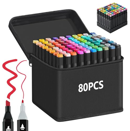 Alcohol Markers, Colouring Pens for Adult, Dual Tip Art Markers, Decotime Twin Markers, Marker Pens Supplies Perfect for Painting, Coloring, Sketching and Drawing (80 PCS)