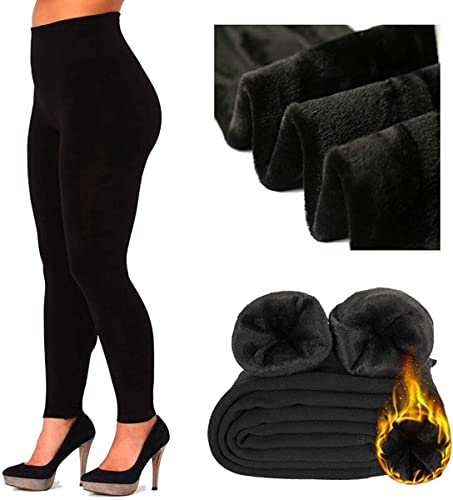Rash Accessories Womens Ladies New Thermal Bottoms Winter Tights Warm Black Thick Fur Fleece Lined Cosy Legging Soft Elastic High Waist Gym Sports Workout Running (10-12,Black)