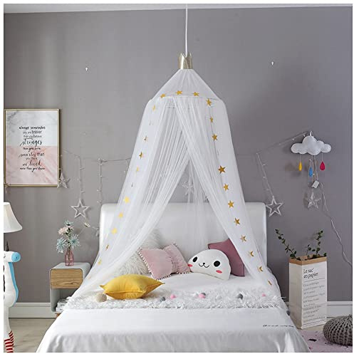 Ciel de Lit Moustiquaire, Ciel de Lit Princesse avec Etoile Moustiquaire Dôme Polyester, Décoration pour Chambre Lit à Baldaquin Tente de Lecture Jeu pour Bébé Enfant Fille Garçon,Blanche,(260cm)