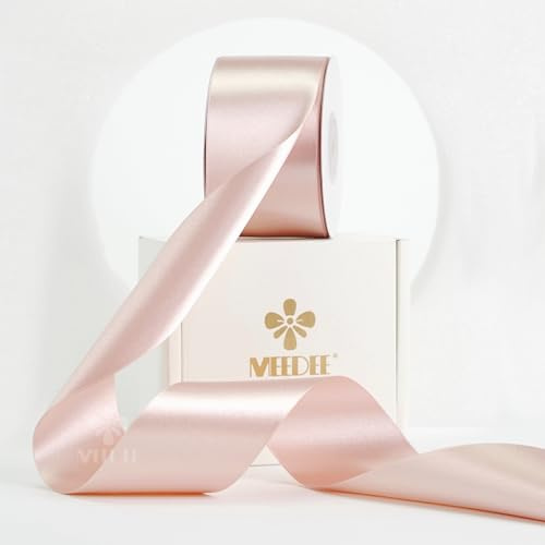 MEEDEE Rose Gold Satin Ribbon 2 Inch Rose Gold Ribbon Lux Double Faced Ribbons by 25 Yards Silk Satin Ribbons for Gift Wrapping, Wedding, Flower Bouquet, Holiday Decorating