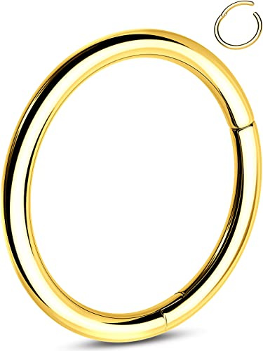 OUFER G23 - Piercing per naso in titanio con incisione a cerchio, per cartilagine, oro elica, 18 G, Daith Rook Conch con narice incernierata, 1,0 mm, regalo da uomo e donna, 8 mm