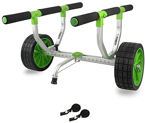 TOURFUN Carrello per kayak, resistente carrello per kayak, canoa e kayak, con ruote non piatte per trasporto di kayak, canoe e SUP, larghezza regolabile