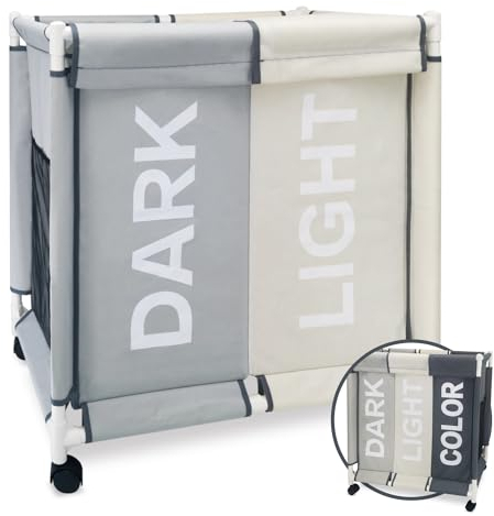 Cesto Ropa Sucia para la Colada Cesta con Tapa 120L Set Bolsas de Lavado Carro Lavandería Ruedas y Compartimentos Laundry Basket Almacenaje Organizador Cubo Mueble Ropa Limpia Clara Oscura Juguetes