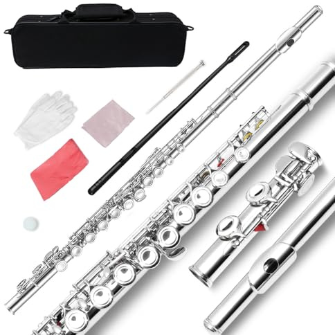 WUQIMUSC C-Flöte mit 16 Tasten und geschlossenem Loch – Studentenflöte für Anfänger, einfach zu spielen, mit robustem Design, inklusive Tragetasche, Reinigungsset, Handschuhen