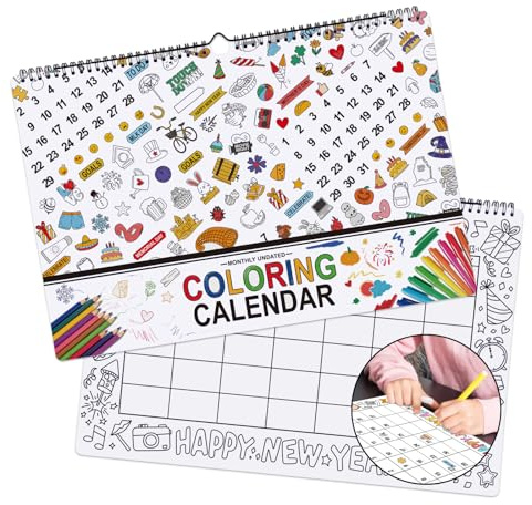 Coloring Book Wall Calendar2026-2027 - 11.6 x 17 12-Month Undated Home or Calendar - Engaging Activity Tracking & Educational Calendar for Interactive Learning