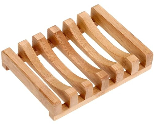 Kandid® Bamboo Soap Dish – Eco-Friendly Wooden Soap Holder for Bathroom & Kitchen – Handmade Natural Bamboo Drain Tray – Non-Slip, Water-Draining Rectangular Soap Dish – 11.5 cm × 8.5 cm × 2.2 cm