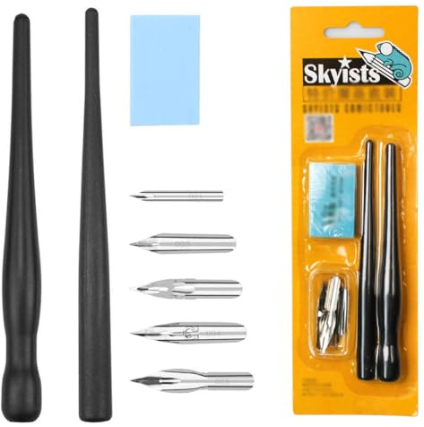 LuLiyLdJ Porte Plume, Porte-Plume Noir - avec 5 Plumes pour Dessin et Calligraphie - pour Applications à l'encre, 8 pièce
