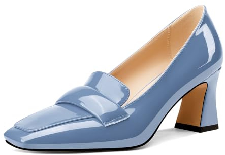 Castamere Femmes Bloc Chunky Mi Talon Heel Carré Bout Escarpins Slip-on Bureau Dress Loafers Chaussures 7 CM Heels Bleu Cobalt 39 EU