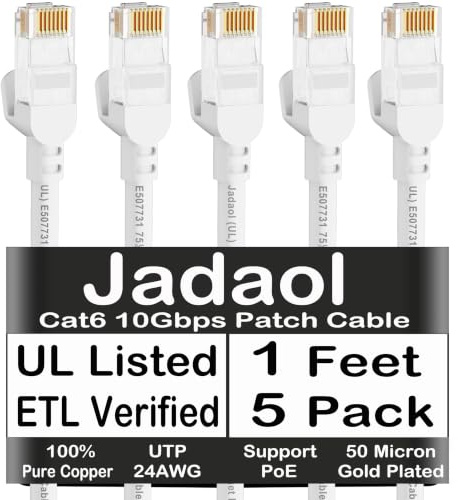 Cat 6 Ethernet-kabel 6 m, 5-pack, stöder Cat8/Cat7-nätverk, 10 Gbit/s, 24 AWG ren koppar, Cat6-patchkabel, nätverkskabel, internetkabel
