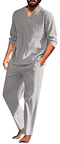 Traje de hombre Estilo chino - Artes Marciales Tradicionales Kung Fu Tai Chi Wushu Clásico Tangzhuang Camisa de Manga Larga Pantalones Entrenamiento Uniforme Primavera Otoño Ropa Casual L, gris, L