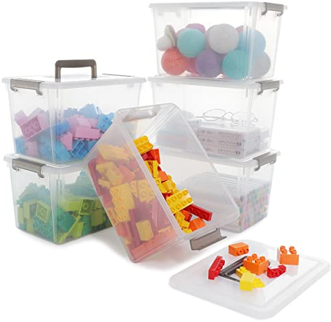 Citylife 6Packs 5L Plastic Storage Boxes with Lids, Clear Stackable Storage Box with Handle, Collection Boxes for Organizing Toys, Snacks, Tools, 26 * 18 * 15CM