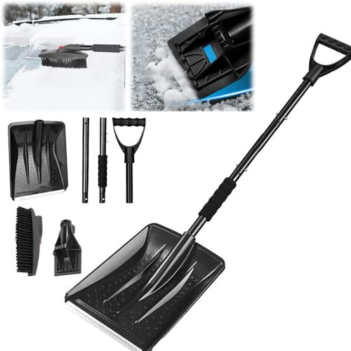 Vmxlso Pala Quitanieves 3 en 1, Pala Quitanieves Coche con Cepillo y Rascador Giratorio de 360°, 112 cm Pala de Nieve Plastico Extraíble, para Camión, Coche, Hogar, Portátil, Negro
