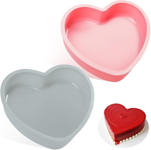 SCDZY Heart Shaped Cake Tin, 2 Pcs 8 Inch Silicone Cake Moulds Reusable Love Heart Cake Tin Non-Stick Cake Pans for Baking Pan Bpa Free Baking Tray