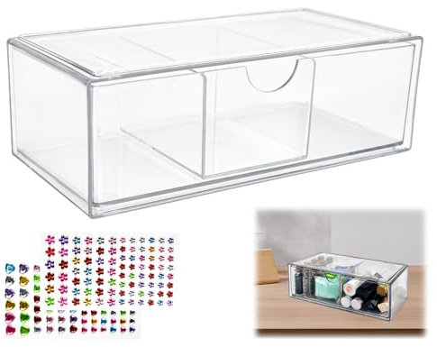 ZFOEFO Wattestäbchen Behälter, Acryl Wattestäbchen Box Einstellbar Ohrstäbchen Behälter 20,5 x 10 x 7cm Wattestäbchen Spender Transparent Wattepads Aufbewahrung Behälter für Kosmetik Wattestäbchen