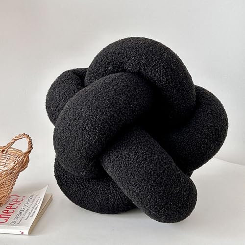 EXZFW Knotenkugelkissen, Knot Pillow, Knot Cushion, Cute Room Decor Geknotetes Kissen, Dekoratives Handgewebt Weiches Lamm Samtsofa Knotenkissen (Durchmesser: 30 cm),Schwarz