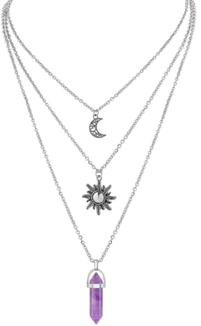 GlamRays Gotische Sonne und Mond-Kristall-Halskette - Y2k-Schmuck, Layered Crescent Design, Goth Hexen Stil