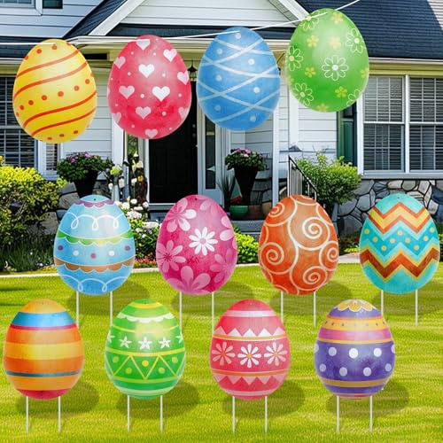 YiYa Grandi Paletti di Plastica per Pasqua, Decorazioni Esterne Impermeabili e Resistenti, Cartelli da Giardino Riutilizzabili per Giardino, Prato, Terrazzo e Feste Pasquali (Arancione)