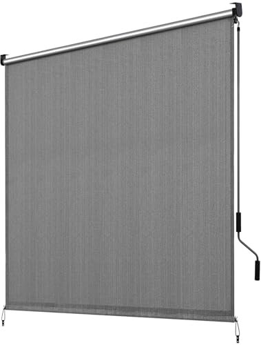 LIFERUN Auvent Vertical 240x240 cm,Store Vertical,Toile d'ombrage HDPE pour pergola de terrasse,Auvent de Balcon,Tube en Aluminium avec Commande à manivelle sans Fil,pour Balcon,Terrasse,Jardin,Gris