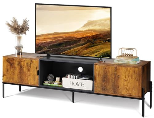 WLIVE TV Stand Unit for 50 55 60 65 Inch TV, TV Cabinet Unit with Storage, 147 x 37 x 43 cm, Wooden TV Cabinet for Living Room, Dining Room, Bedroom, Rustic Brown