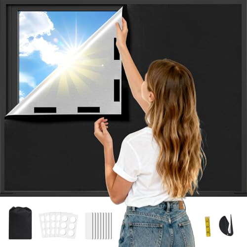 Oscurecimiento de ventana con cierre de , 200 x 150 cm, lámina de oscurecimiento, protección solar interior, oscurecimiento de ventanas, sin necesidad de taladrar, protección contra el calor