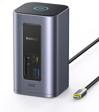 Baseus Nomos Air 12 en 1, Docking Station USB-C, estación de acoplamiento 2 monitores HDMI 4K60Hz, 10Gbps USB-C/A, 100W PD, Gigabit Ethernet, compatible con portátiles