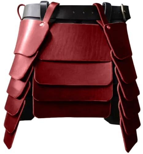 CALFOVERA Falda de Caballero Mercenario de Cuero Sintético, Estilo Retro, con Armadura de Tres Lados para el Muslo, Estilo Vikingo Medieval, con Cinturón Ancho Y Hebilla Ancha para Larp