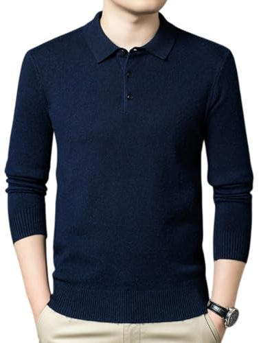 Generisk högkvalitativ kashmirtröja för män, business casual, 2025; original kashmirtröja med V-ringning; tröja med fjärdedels-knappslå, marinblå, M