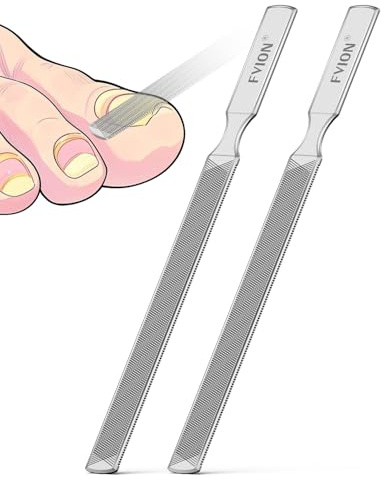 FVION 2 st tjocka fotnagelfiler - professionell nagelfil i rostfritt stål, hållbar metallnagelfil för pedikyr och naturliga naglar (silver)