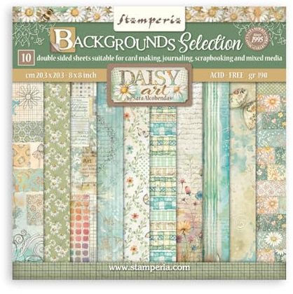 Stamperia - Scrapbook Paper Pad for Scrapbooks, Albums, Cards, Bullet Journals and More, Acid Free, Double-Sided, Perfect for Crafts and Gifting (Daisy Art Background Selection) (20.3 x 20.3cm)
