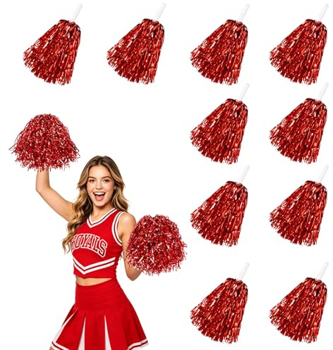 Hbzunt 10 pompon da cheerleading pom pon da cheerleader con maniglia, pompon da cheerleading per eventi sportivi, giochi da palla, balli, feste di carnevale