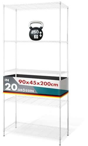 casa pura Metallregal Rocky weiß - dekoratives & Robustes Lagerregal, Steckregal für Bad, Küche, Büro, Lager, Keller (5 Böden - 90(B) x45(T) x200(H) cm)