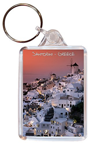 Baked Bean Store Santorini - Greece - Double Sided Large Keyring Name Tag Key Ring Chain Fob Novelty Gift/Present