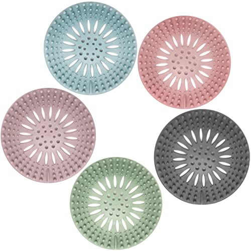 Gotega 5 Pcs Hair Catcher Shower Drain Covers Protector Silicone Bathtub Hair Stopper Easy to Install and Clean Suit for Bathroom Tub Shower and Sink