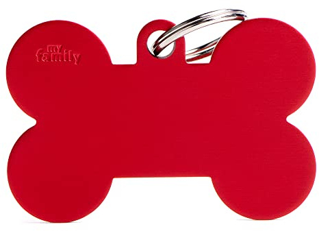 My Family Placa de Identificación Personalizado para Perro Made in Italy, Hueso XL Rojo, Placa de identificación de Perro Grabada Gratis, Aluminio, Colección Basic, 48x31 mm