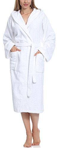 Ladeheid Damen Frottee Bademantel aus 100% Baumwolle LA40-193 (Weiß-1 (Gramatur 400), M)