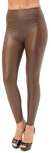 Leggins Mujer Vestir,Leggings Térmicos Para Mujer Moda Tallas Grandes Cuero Pu Marrón Invierno Leggings De Cintura Alta Pantalones Deportivos Elásticos Con Forro Polar Fino Medias Para Clima Frí