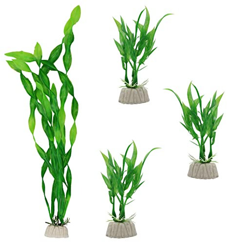 Aquarium Decoration Plants, 4pcs Artificial Plastic Plants, Resin Fish Tank Ornament Plant Decoration, Green Aquarium Plants, Vivid Simulation Fish Tank Decorations, Lifelike Fake Aquatic Plants