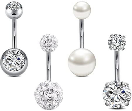 Rajnard Bauchnabelpiercing 14G 10mm Piercing Bauchnabel Chirurgenstahl CZ Perle Diamant Bauchpiercing Nabelpiercing Piercing Schmuck für Damen Herren