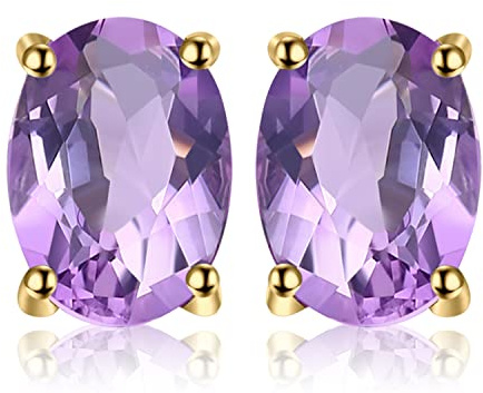 JewelryPalace Oval 1.4ct Echt Amethyst Solitär Ohrstecker Silber 925 Damen Gelbgold, Lila Stein Vergoldet Schmuck Set, Ohrringe Silber Edelstein Mädchen, Ohrstecker Silber Schmuck Frauen Geschenk