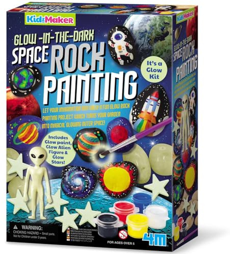 4M KidzMaker Glow-in-The-Dark Space Rock Painting Kit | Creative Crafts Paint Set | Fun STEAM Art Activity Toy for Children | Glowing Space Stones Gift for Kids Aged 5+ | Screen-Free Play