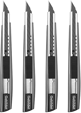 Gebildet 4pcs Couteaux Utilitaires Rétractables et Verrouillables, Lames Tranchantes Supplémentaires pour Bureau, Maison, Travaux Manuels, Loisirs