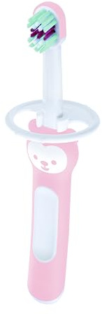 MAM Brosse à dents Baby's Brush C147 avec manche court et anneau de sécurité pour bébé à partir de 6 mois Rose